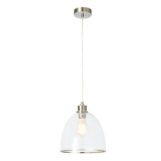 Forum INL-647627 Wrenlee E27 Ceiling Pendant with Glass Shade Satin Nickel