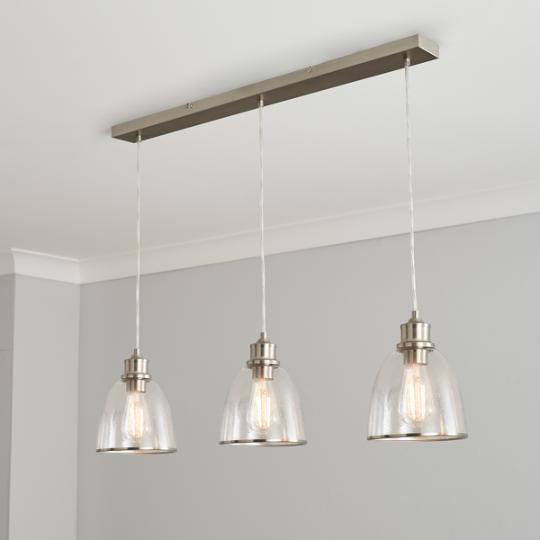 Forum INL-647628 Wrenlee 3 x E27 Diner Pendant with Glass Shades Satin Nickel