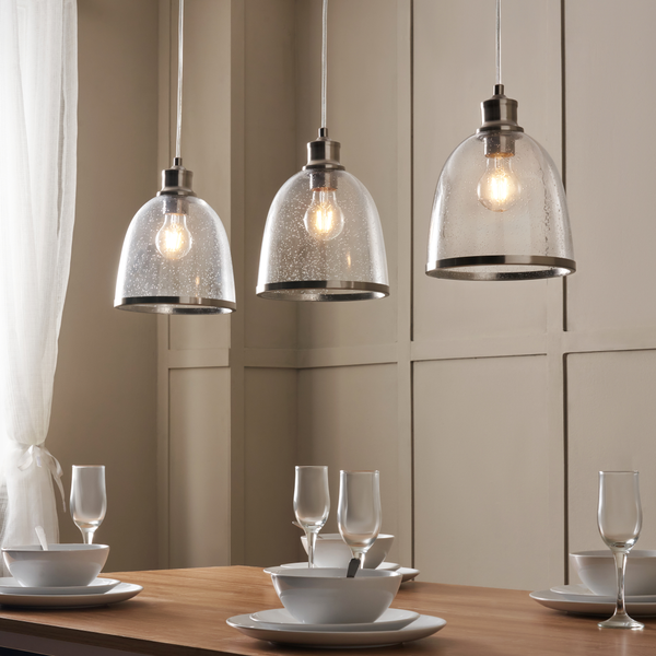 Forum INL-647628 Wrenlee 3 x E27 Diner Pendant with Glass Shades Satin Nickel