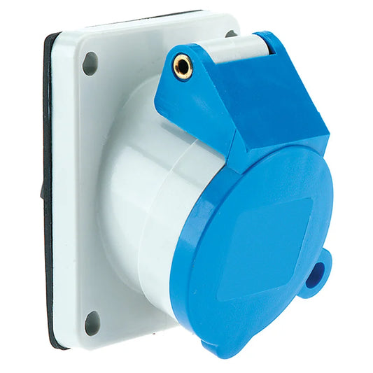 CEE Norm 12006 16A 3P 240V Panel Mount Socket IP44 (Lockable) Blue