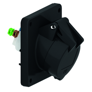 CEE Norm 120436 16A 3P 230V Angled Panel Mount Socket IP44 Black
