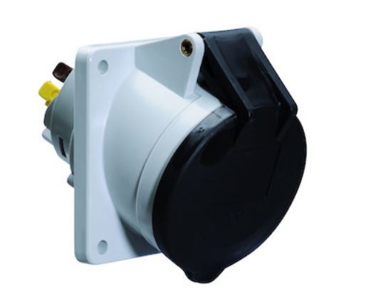 CEE Norm 1204 63A 4P 500V Angled Panel Mount Socket IP44 Black