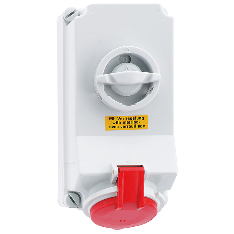 CEE Norm 160438 32A 7P 415V Interlocked Socket IP44 Red