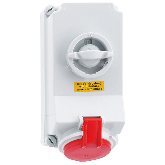 CEE Norm 16378 16A 7P 415V Interlocked Socket IP44 Red