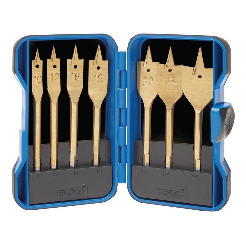 Draper EBS7WOOD Titanium Nitride Coated Flat Wood Bit Set 7pc
