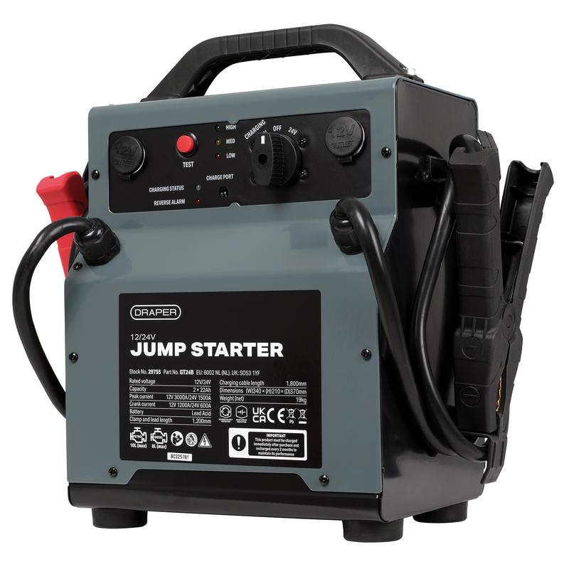 Draper GT24B 12V / 24V 3000/15000 Peak Amps Jump Starter Black