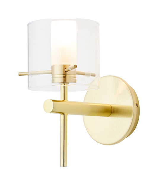 Forum SPA-31725-SBRS Gene G9 Wall Light with Glass Cylinder Shade IP44 Satin Brass