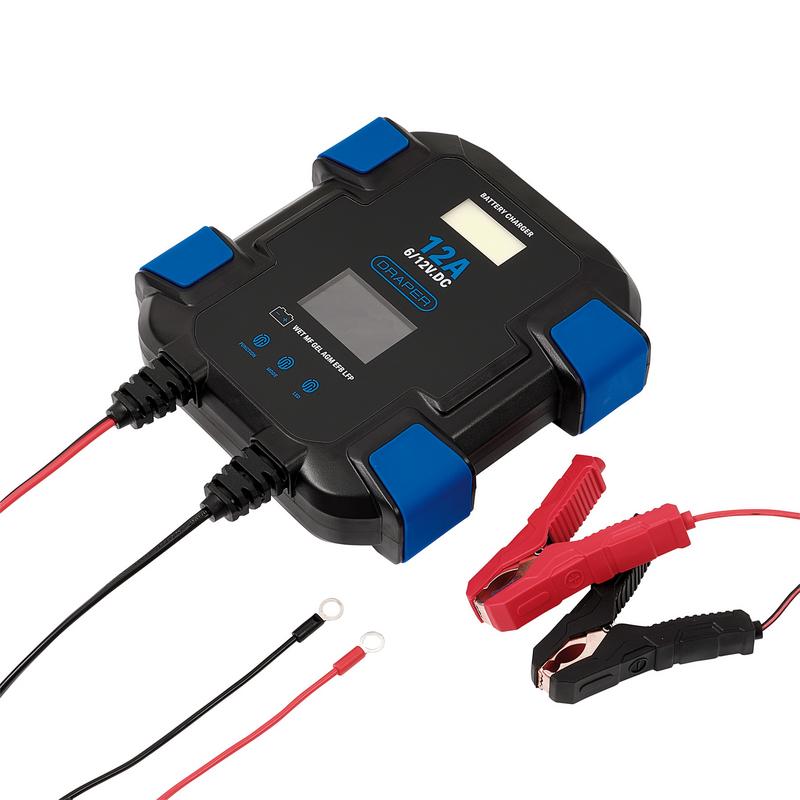 Draper SBC12 6 / 12V 2A Smart Battery Charger with Light Black & Blue