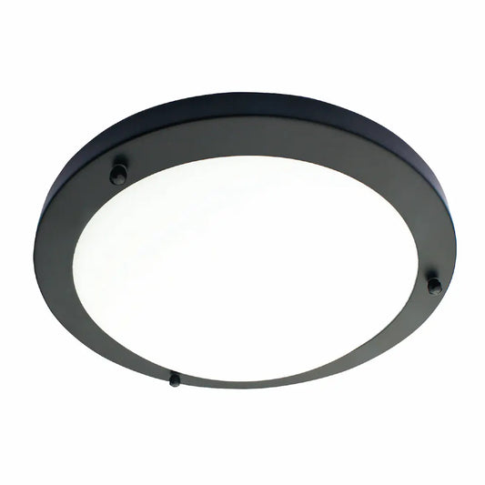 Forum SPA-34046-SBLK Delphi 12W Round Flush Ceiling Light with Glass Opal Diffuser 4000K IP44 Satin Black