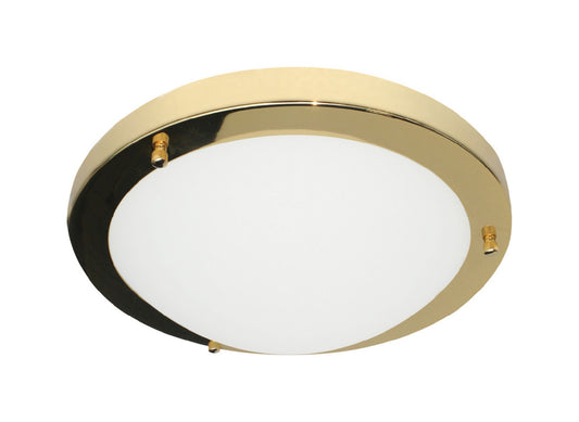 Forum SPA-34050-BRS Delphi 2 x E27 Round Flush Ceiling Light with Glass Opal Diffuser IP44 Brass