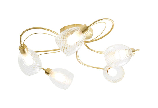 Forum SPA-35829-SBRS Veria 5 x G9 Twisted Ceiling Light with Smoked Glass Shades IP44 Satin Brass