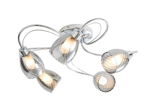 Forum SPA-35829-CHR Veria 5 x G9 Twisted Ceiling Light with Smoked Glass Shades IP44 Chrome