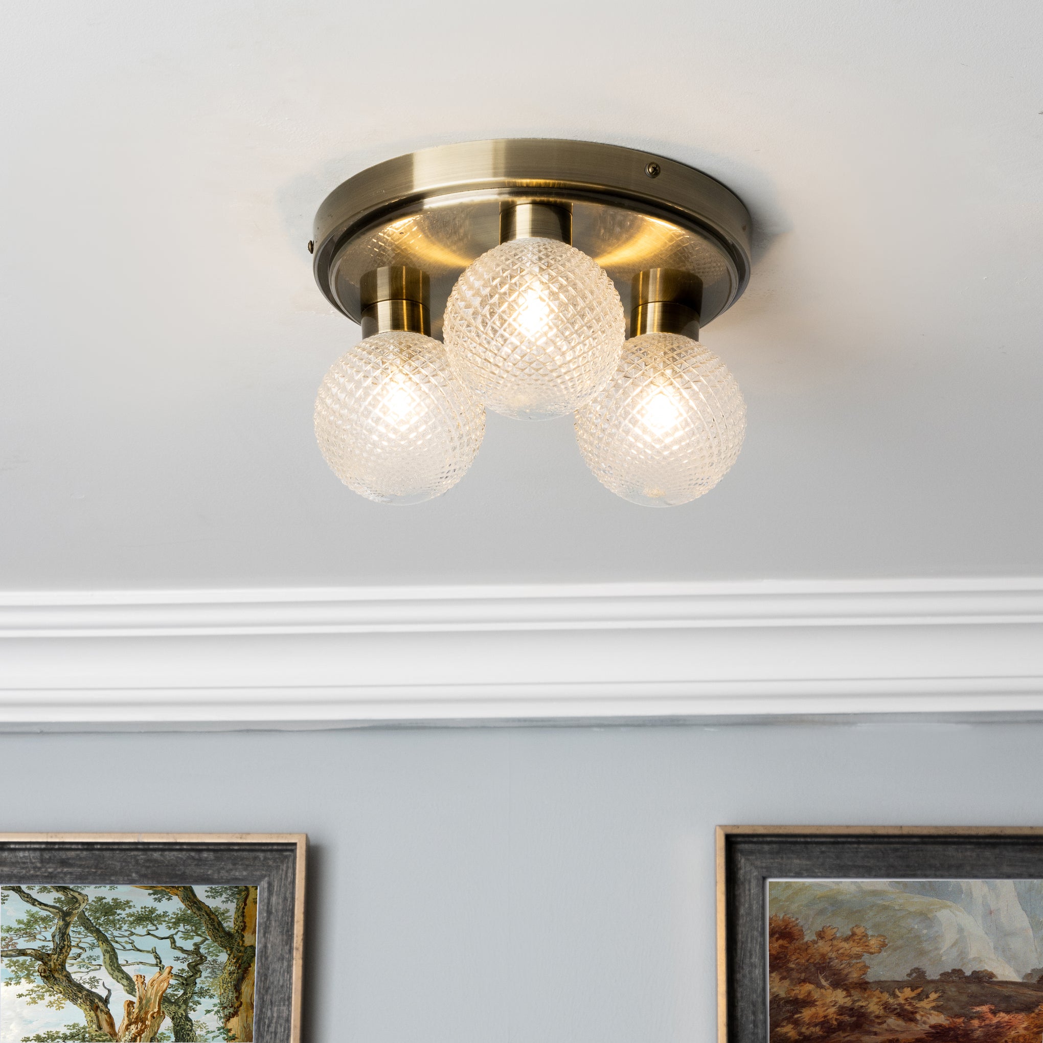 Forum SPA-37477-ABRS Vermont 3 x G9 Ceiling Light with Decorative Opal Glass Shade IP44 Antique Brass