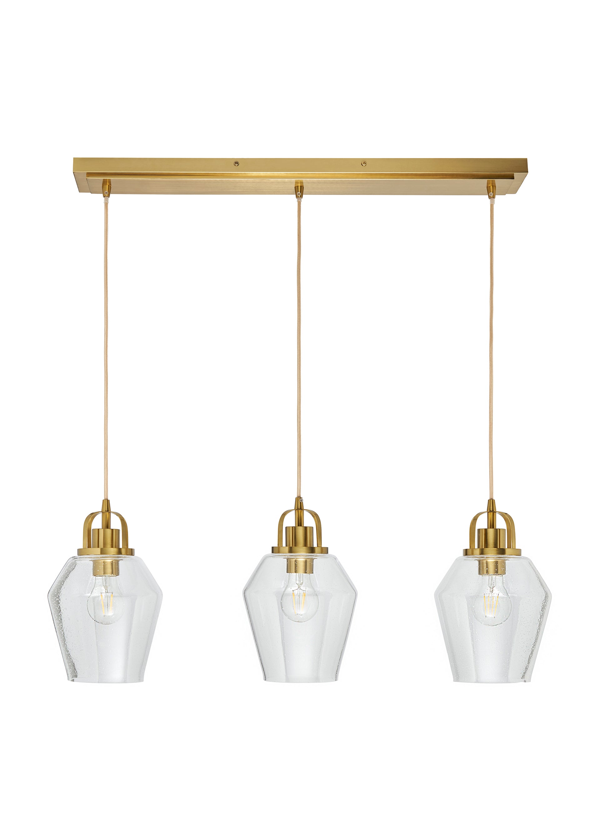 Forum 39002523 Saskia 3 x E27 Diner Pendant with Bubble Effect Glass Shades Satin Brass
