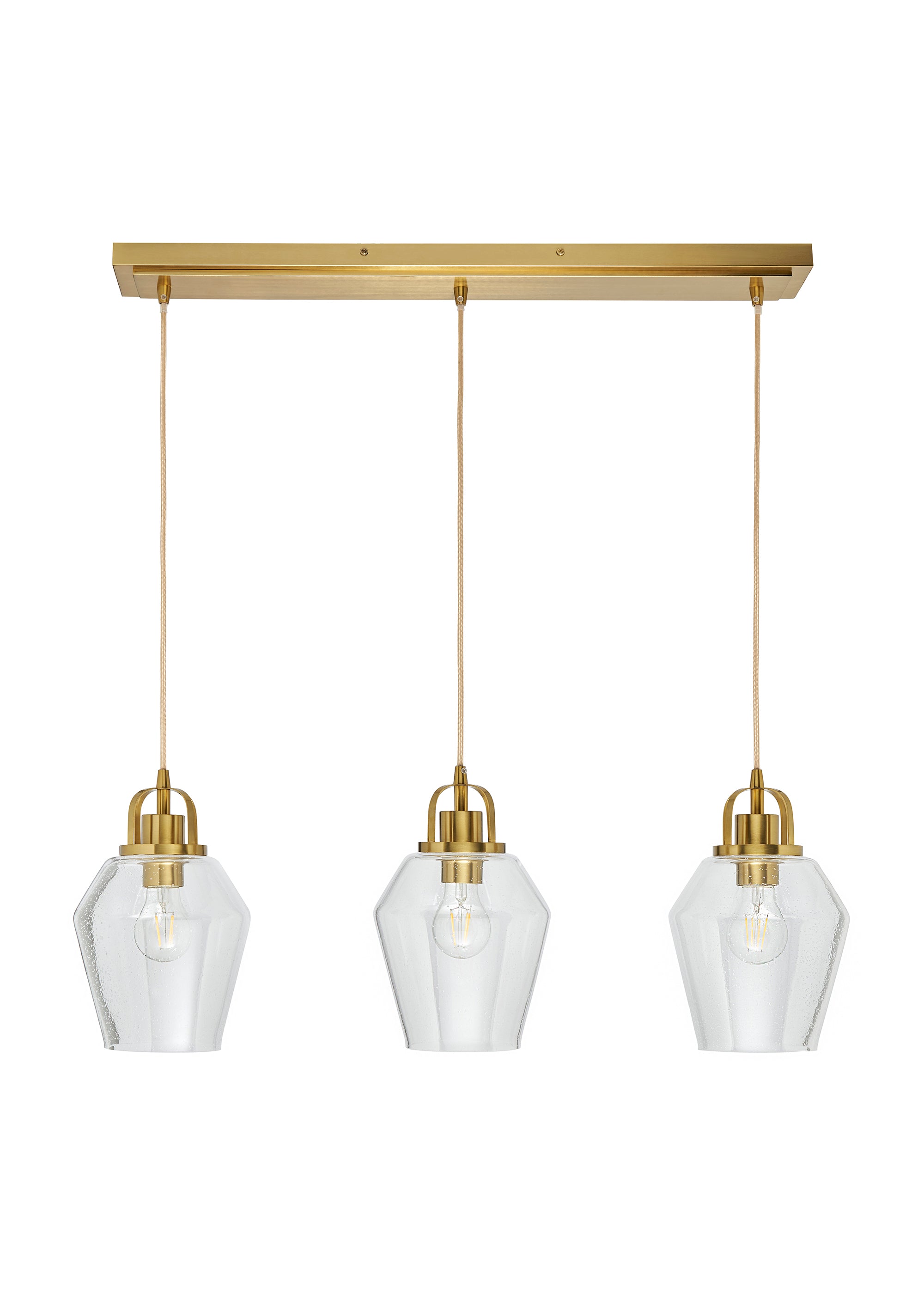 Forum 39002523 Saskia 3 x E27 Diner Pendant with Bubble Effect Glass Shades Satin Brass