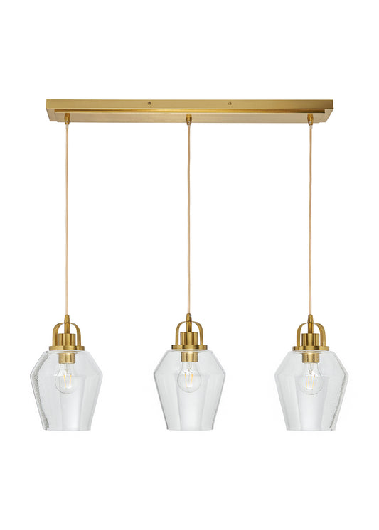 Forum 39002523 Saskia 3 x E27 Diner Pendant with Bubble Effect Glass Shades Satin Brass