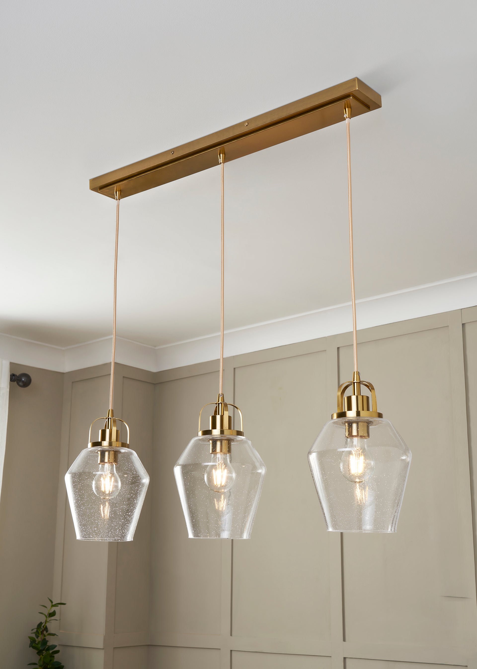 Forum 39002523 Saskia 3 x E27 Diner Pendant with Bubble Effect Glass Shades Satin Brass