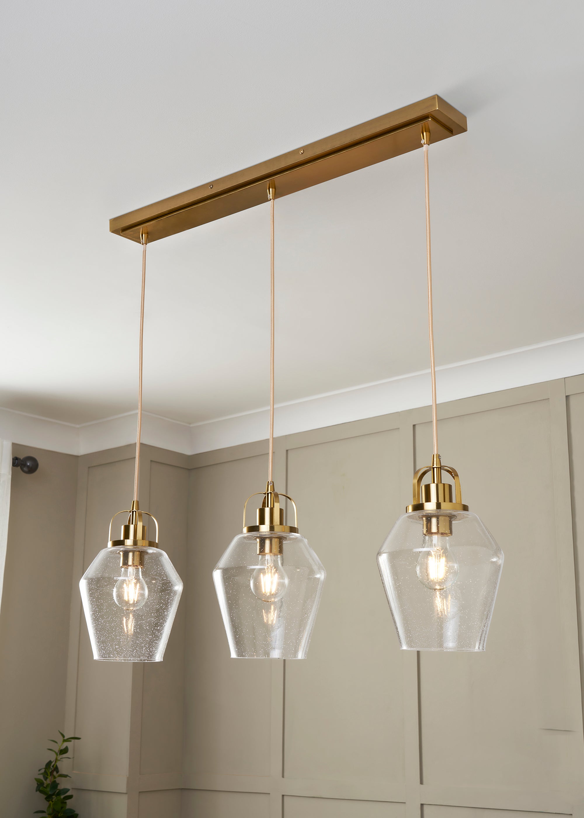 Forum 39002523 Saskia 3 x E27 Diner Pendant with Bubble Effect Glass Shades Satin Brass
