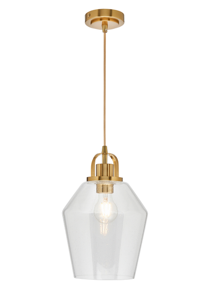 Forum 39002526 Saskia E27 Ceiling Pendant with Bubble Effect Glass Shade Satin Brass