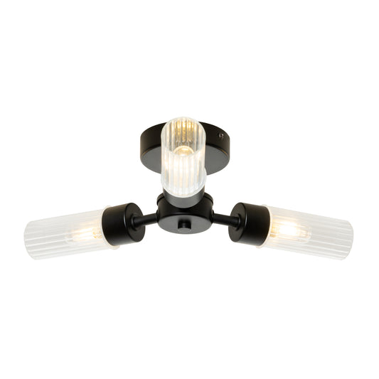 Forum SPA-39650-BLK Ottawa 3 x G9 Ribbed Glass Ceiling Spotlight IP44 Black