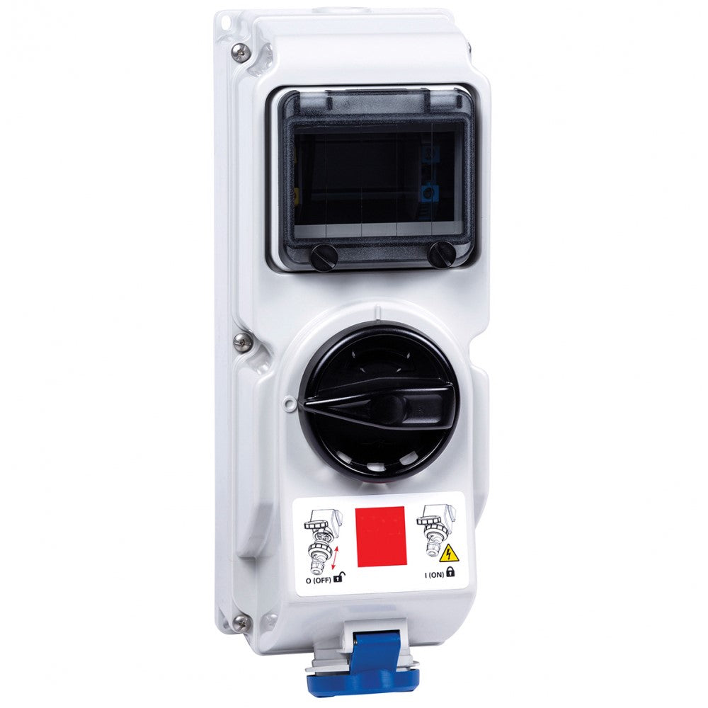 Niglon 17766 32A 3P Interlocked Switched Socket and Enclosure 230V IP44