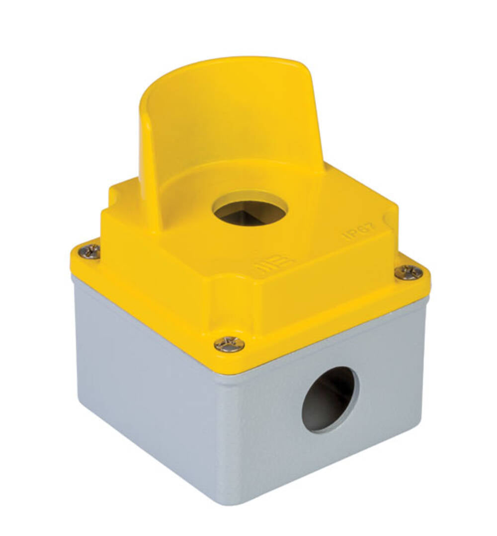 Wiska 402605 Aluminium 1 Hole Pushbutton Enclosure with Guard Yellow / Grey IP67