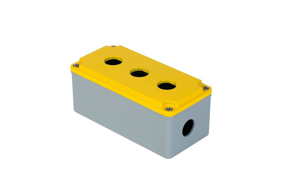Wiska 402620 Aluminium 3 Hole Pushbutton Enclosure Yellow / Grey IP67