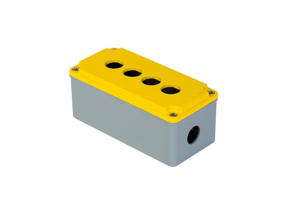 Wiska 402621 Aluminium 4 Hole Pushbutton Enclosure Yellow / Grey IP67
