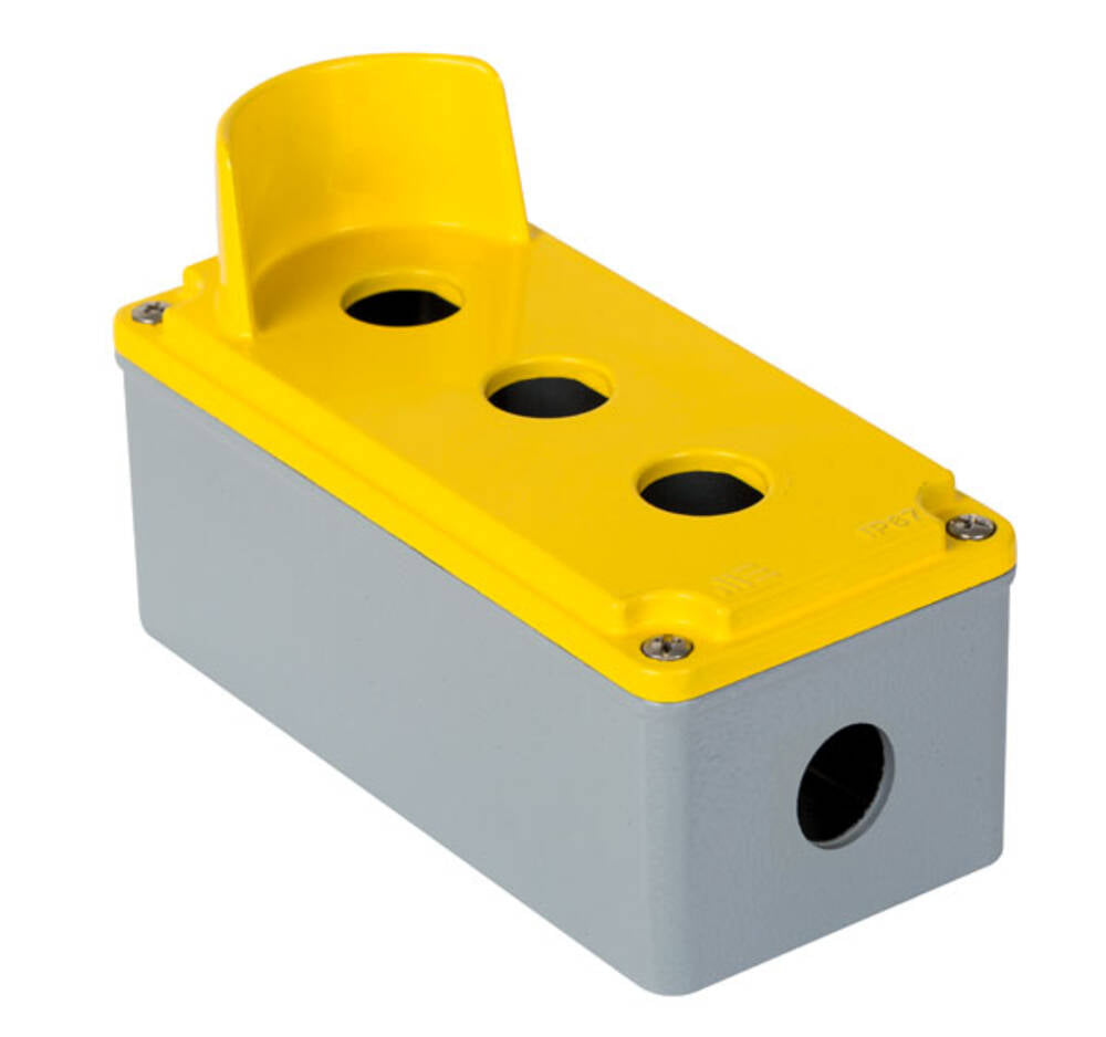 Wiska 402625 Aluminium 3 Hole Pushbutton Enclosure with Guard Yellow / Grey IP67