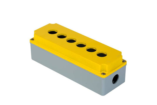 Wiska 402631 Aluminium 6 Hole Pushbutton Enclosure Yellow / Grey IP67