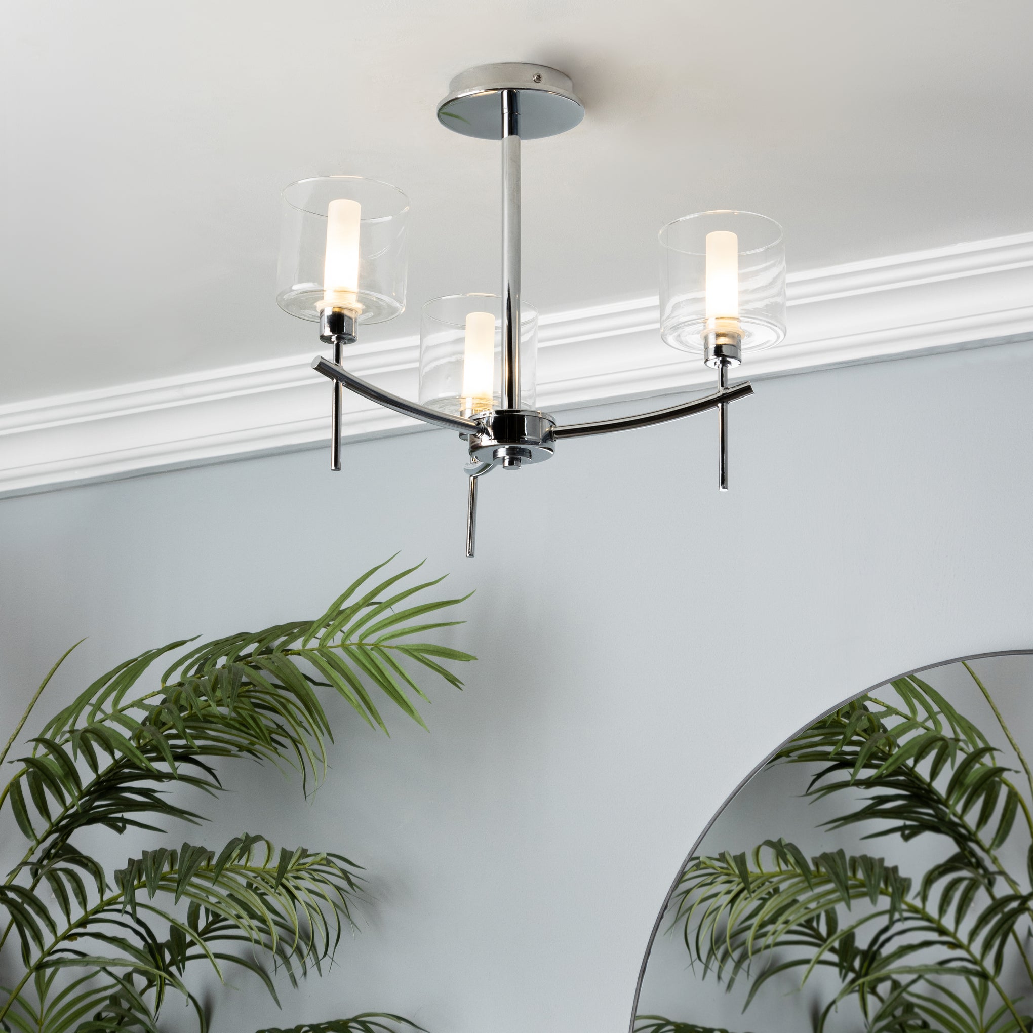Forum SPA-41074-CHR Montreal 3 x G9 Ceiling Light Pendant with Opal Shades IP44 Chrome