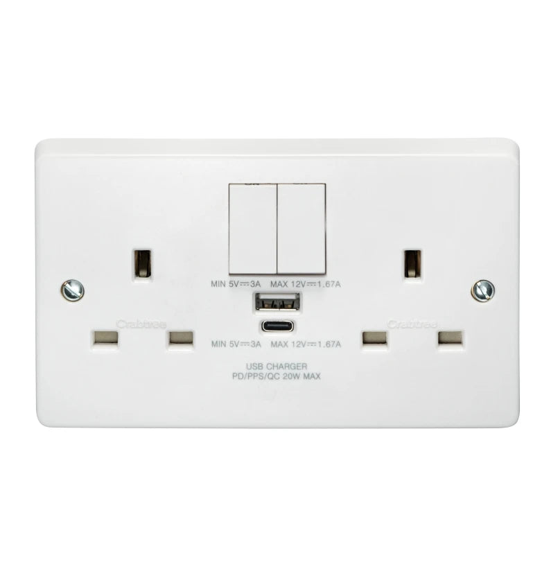 Crabtree 4306/USBC 2 Gang Type A+C USB Socket