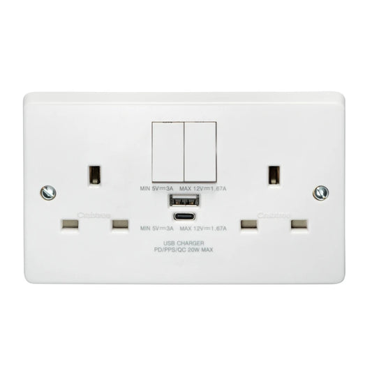 Crabtree 4306/USBC 2 Gang Type A+C USB Socket