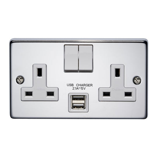 Crabtree 4316/USB/HPC/D 2 Gang 13A DP USB Socket Polished Chrome White Insert