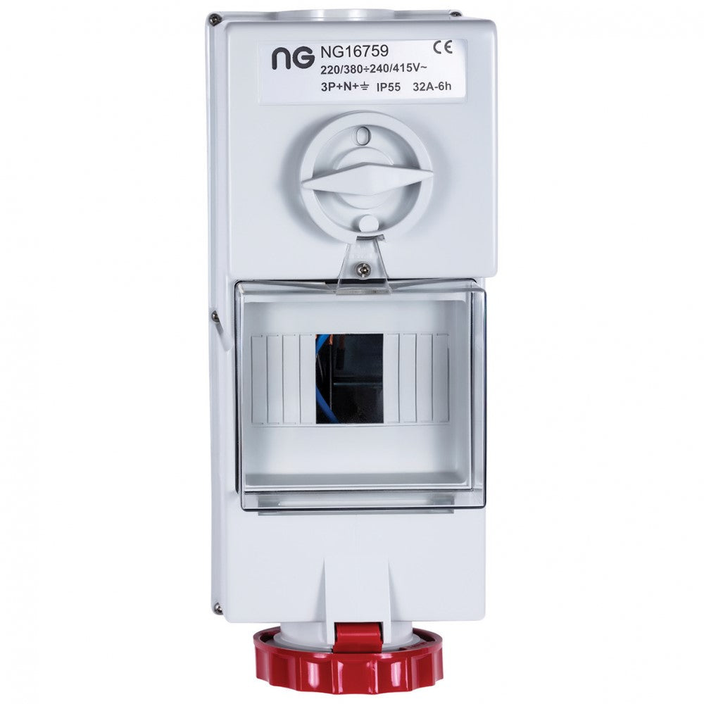 Niglon 17782 63A 4P Interlocked Switched Socket and Enclosure 415V IP55
