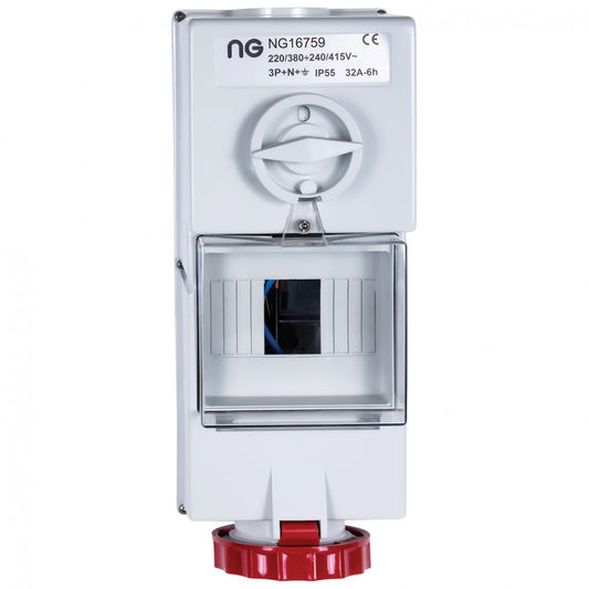 Niglon 17783 63A 5P Interlocked Switched Socket and Enclosure 415V IP55