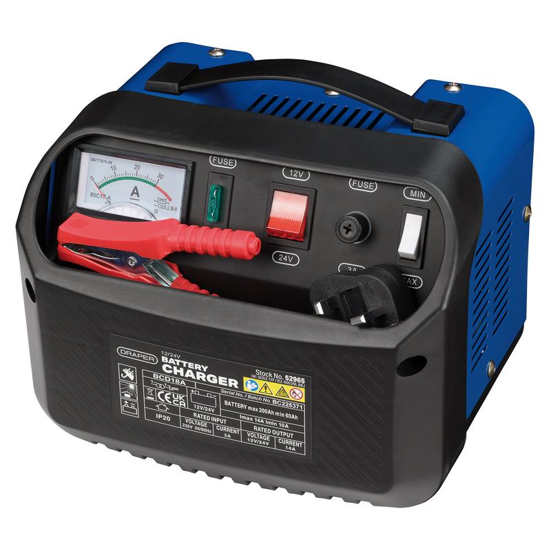 Draper BCD18A 12 / 24V 10-14A Battery Charger Black & Blue