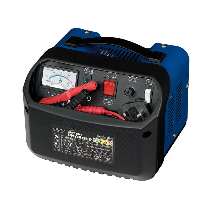 Draper BCD30A 12 / 24V 16-20A Battery Charger Black & Blue