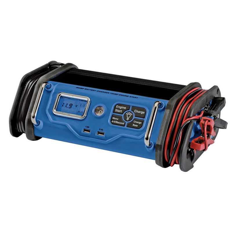 Draper BCMCS70 12V 30A Battery Starter Charger Black & Blue