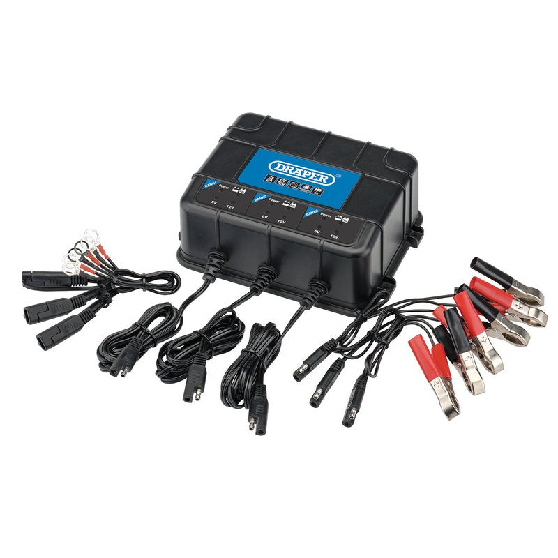 Draper BCPB32 6 / 12V 3 Bank Charger Station Black & Blue