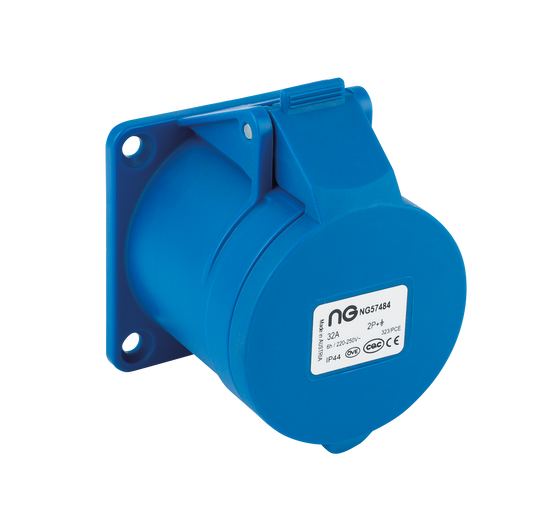 Niglon 57484 32A 3P Straight Panel Mount Socket 240V IP44