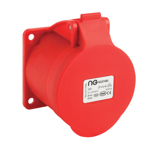 Niglon 57485 32A 5P Straight Panel Mount Socket 415V IP44