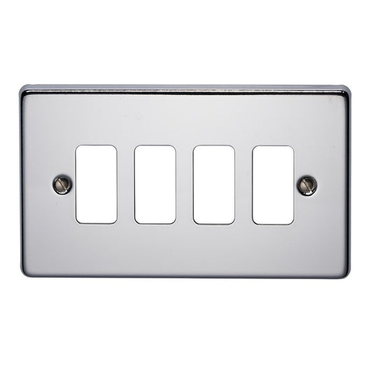 Crabtree 6574/HPC 4 Gang Grid Faceplate Polished Chrome
