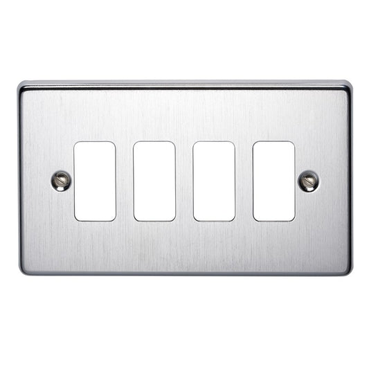 Crabtree 6574/SC 4 Gang Grid Faceplate Satin Chrome