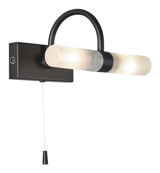 Forum SPA-6888.014-SBLK Corvus 2 x G9 Curved Opal Wall Light with Pull Switch IP44 Satin Black