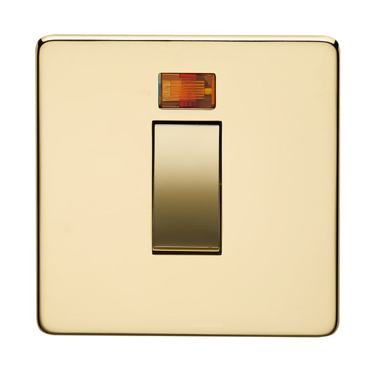 Crabtree 7015/3PB 1 Gang 45A DP Switch with Neon Polished Brass