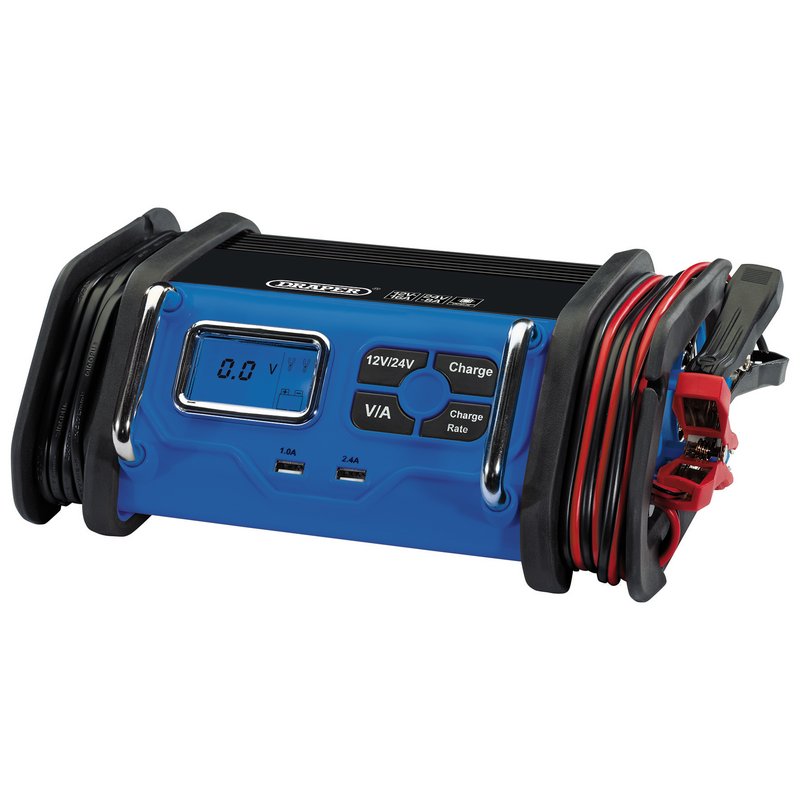 Draper BCMC18 12 / 24V Battery Charger Black & Blue