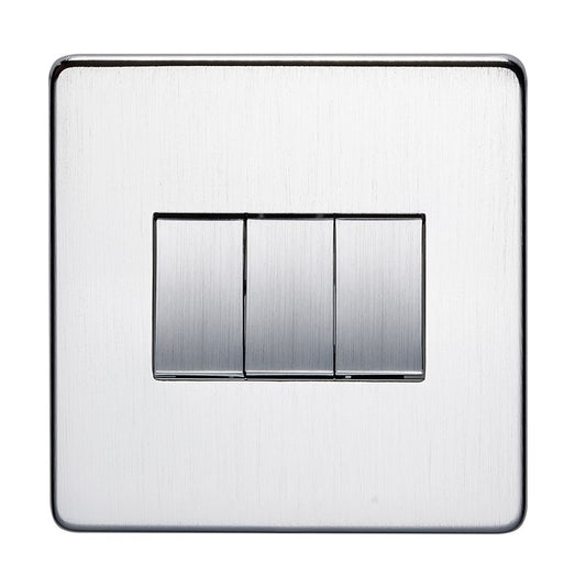 Crabtree 7173/SC 3 Gang 2 Way Switch Satin Chrome