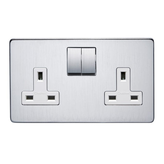 Crabtree 7316/SC/WH 2 Gang 13A DP Switched Socket Satin Chrome White Insert