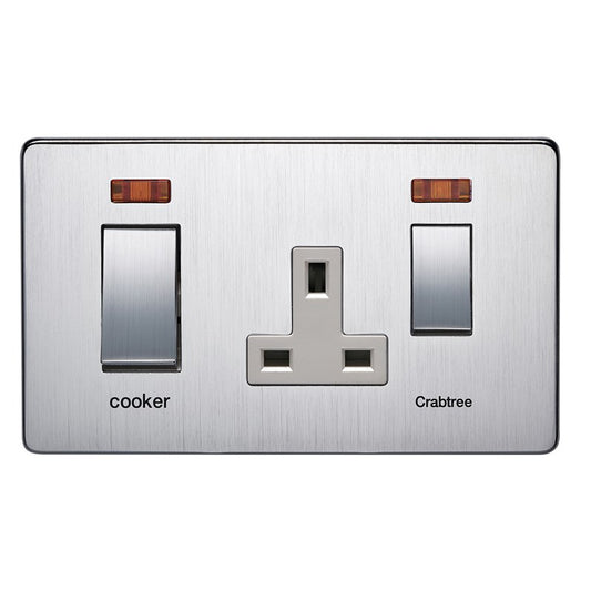 Crabtree 7521/3SC/WH 45A DP Cooker Control Unit with Neon Satin Chrome White Insert